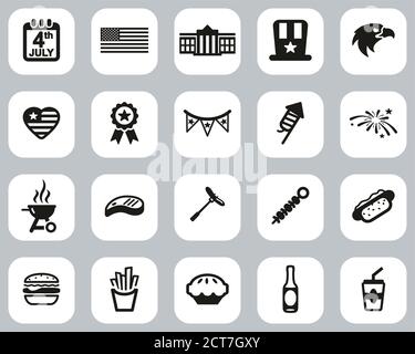 Set de conception plate noir et blanc Icons 4 juillet Grande Illustration de Vecteur