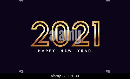 Bonne année 2021. Contour doré numéro 2021, chiffres dorés brillants. Année de l'Ox. Carte de vœux, logo, affiche de fête et bannière. Illustrateur de vecteur Illustration de Vecteur