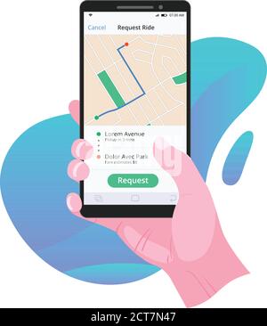 Demande de trajet de l'application taxi. Partage de voiture, mise en commun de voiture. Illustration vectorielle. Illustration de Vecteur