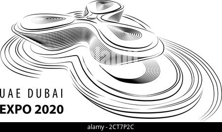 UAE dubai expo 2020 GRANDS partenaires d'accueil pavillon grimshaw Designboom, UN style minimal de Dubai Skyline concept en l'an 2020, fond plat horizontal Illustration de Vecteur