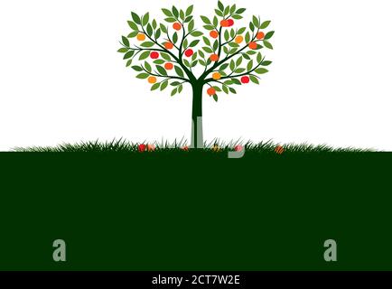 Forme de pommier avec feuilles et fruits. Illustration du contour vectoriel. Plante dans le jardin. Illustration de Vecteur