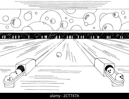 Intérieur de bowling graphique noir blanc esquisse illustration vecteur Illustration de Vecteur