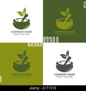 La conception du vecteur de mortier et de pilon représente la médecine de fines herbes, le logo de la pharmacie, les signes et les symboles Illustration de Vecteur