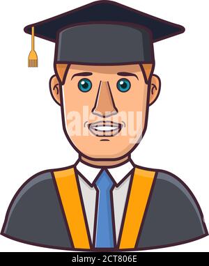 Étudiant diplômé de l'institut dans un manteau et chapeau. Illustration de Vecteur