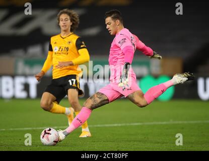 Ederson, gardien de but de Manchester City, lors du match de la Premier League à Molineux, Wolverhampton. Banque D'Images