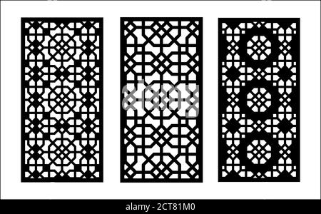 Gabarit de panneau vectoriel de découpe laser. Décoration CNC, design jali, cloison intérieure. Modèle de découpe laser arabe islamique Illustration de Vecteur