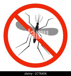 Le moustique avec le signe rouge de l'interdiction. STOP signe de moustique isolé. Pas d'icône de moustiquaire. Illustration vectorielle. Illustration de Vecteur