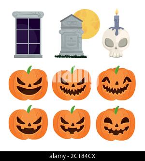 joyeux halloween icônes ensemble décoration Illustration de Vecteur