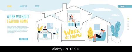 Travail à distance, rester à la maison sous la page d'accueil Protect Illustration de Vecteur