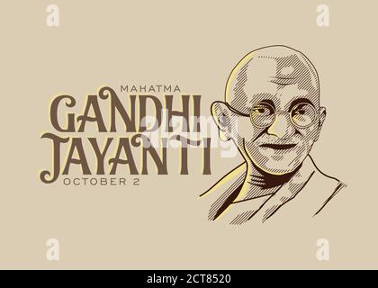 Mahatma Gandhi ligne dessin vecteur avec Gandhi Jayanti texte ancien Arrière-plan papier Illustration de Vecteur