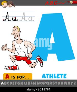 Dessin-modèle éducatif Illustration de la lettre A de Alphabet avec l'athlète Caractère pour les enfants Illustration de Vecteur
