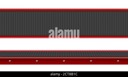 Vue de dessus et de côté du tapis convoyeur, chaîne de production industrielle de traitement à vide, équipement d'ingénierie de fabrication automatisé pour l'isolation en usine sur fond blanc, illustration vectorielle 3d réaliste Illustration de Vecteur