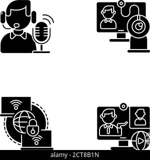 Icônes de glyphe noir de conférence Web définies sur un espace blanc Illustration de Vecteur