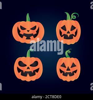 Happy halloween et dessin animé citrouilles icône sur fond sombre, illustration vectorielle Illustration de Vecteur