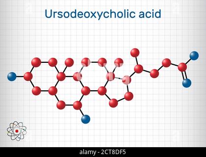 Acide ursodésoxycholique, ursodiol, molécule d'UDCA. Il est utilisé comme cholagogue et cholérétique dans le traitement de la cholélithiase, cholangite biliaire. Feuille Illustration de Vecteur