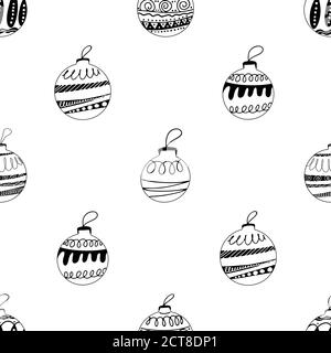 Motif sans couture fait de grenouilles main de boules de Noël avec des éléments de doodle. Isolé sur un fond blanc. Illustration du stock vectoriel. Illustration de Vecteur