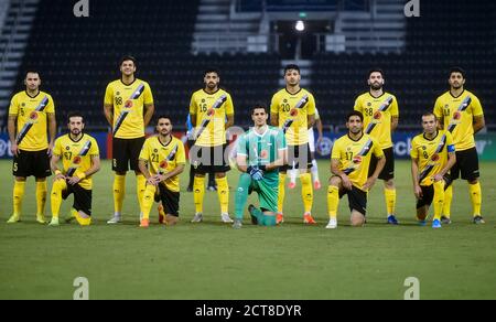 Doha, Qatar. 21 septembre 2020. Les joueurs de départ du Sepahan FC posent pour une photo d'équipe avant le match de football du groupe D de l'AFC Asian Champions League entre le Al Ain FC des Émirats arabes Unis et le Sepahan FC d'Iran à Doha, capitale du Qatar, le 21 septembre 2020. Credit: Nikku/Xinhua/Alay Live News Banque D'Images