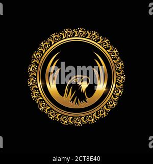 Illustration vectorielle du cadre du logo Gold Eagle Circle Illustration de Vecteur