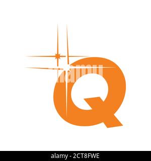 Une illustration vectorielle de la lettre initiale Q du monogramme propre et brillant de couleur orange , avec étoile clignotant et brillante Illustration de Vecteur
