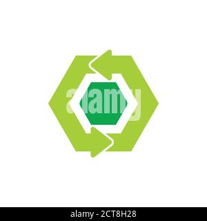 cercle de recyclage vert symbole de flèche hexagonale logo vecteur Illustration de Vecteur