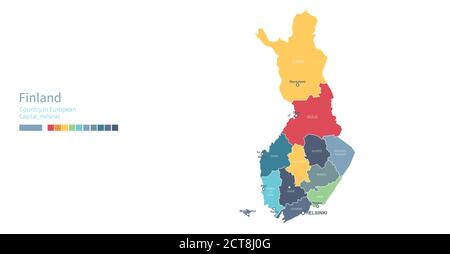 Carte de la Finlande. Carte vectorielle détaillée et colorée du pays européen. Illustration de Vecteur