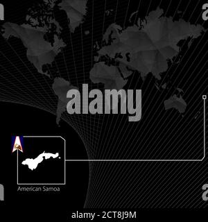Samoa américaines sur la carte noire du monde. Carte et drapeau des Samoa américaines. Illustration de Vecteur