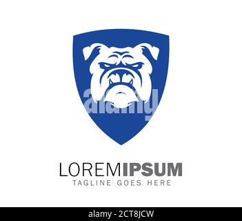 Illustration vectorielle du logo bulldog et Shield couleur bleue Illustration de Vecteur