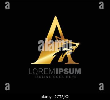 Une illustration vcetor de la lettre initiale du monogramme du loup d'or A logo Illustration de Vecteur