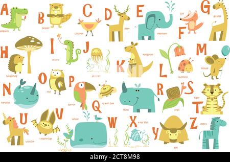 Alphabet et animaux. ABC avec différents animaux Illustration de Vecteur