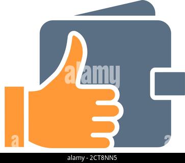 Portefeuille avec le pouce vers le haut, comme une icône colorée. Finance sécurisée, symbole assurance argent Illustration de Vecteur