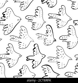 Motif de caniche sans couture avec oiseaux noirs. Illustration de Vecteur