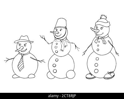 Snowman art graphique noir blanc esquisse vecteur d'illustration isolé Illustration de Vecteur