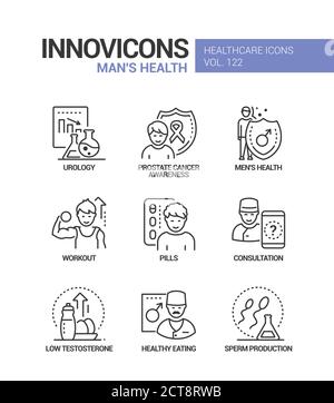 Santé de l'homme - ensemble d'icônes de style de conception de ligne vectorielle Illustration de Vecteur