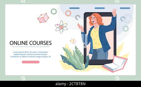Bannière ou modèle de page d'arrivée du site Web de formation à distance en ligne. Illustration de Vecteur