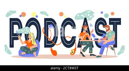 Modèle de bannière de diffusion de balados et de radio à vie avec les principaux médias sociaux. Illustration de Vecteur