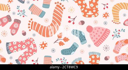 Motif de bordure Hygge d'automne . Répétition sans couture Vector hiver et automne. Illustration de Vecteur