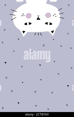 Une jolie carte postale avec un chat couvant assis avec ses yeux fermés, entouré de coeurs. Illustration vectorielle. Illustration de Vecteur
