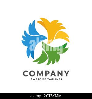 logo original et coloré représentant un vecteur abstrait d'art plat des oiseaux volant dans un cercle Illustration de Vecteur