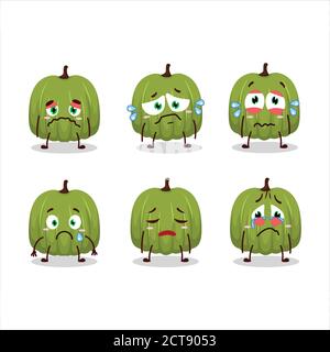 Personnage de dessin animé de citrouille vert avec une triste expression Illustration de Vecteur