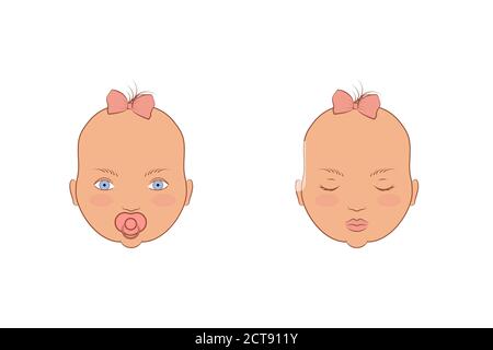 Caucasiennes jumeaux filles. Illustration vectorielle du portrait des bébés mignons. Illustration de Vecteur