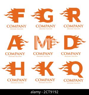 Création diverses lettres initiales avec logo Fire modèle design vecteur concept Illustration de Vecteur