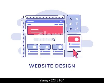 Concept de conception de site Web interface utilisateur filaire processus de développement sur écran d'ordinateur avec contour plat Illustration de Vecteur
