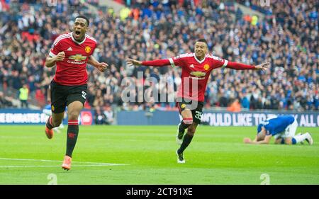 ANTHONY MARTIAL CÉLÈBRE LE SCORE DU GAGNANT DE DERNIÈRE MINUTE POUR L'HOMME UTD 2-1 EVERTON / MANCHESTER UTD FA CUP DEMI-FINALE - WEMBLEY. Image de copyright : Banque D'Images