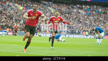 ANTHONY MARTIAL CÉLÈBRE LE SCORE DU GAGNANT DE DERNIÈRE MINUTE POUR L'HOMME UTD 2-1 EVERTON / MANCHESTER UTD FA CUP DEMI-FINALE - WEMBLEY. Image de copyright : Banque D'Images