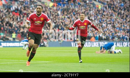 ANTHONY MARTIAL CÉLÈBRE LE SCORE DU GAGNANT DE DERNIÈRE MINUTE POUR L'HOMME UTD 2-1 EVERTON / MANCHESTER UTD FA CUP DEMI-FINALE - WEMBLEY. Image de copyright : Banque D'Images