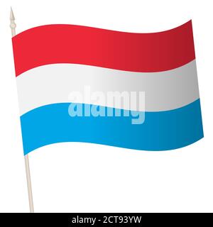 Drapeau d'ondulation de vecteur sur un mât. Le drapeau national du Luxembourg. Symbole de couleur isolé sur blanc. Illustration de Vecteur