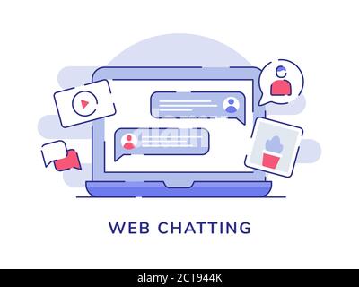 Concept de chat Web bulle parler vidéo d'image sur l'écran d'ordinateur portable écran avec contour plat Illustration de Vecteur