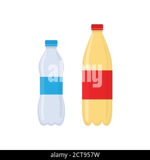 Flacons en plastique Icon style plat vecteur isolé sur fond blanc. Ensemble de bouteilles de boissons concept de choix de soda et d'eau Illustration de Vecteur
