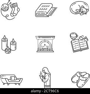 Jeu d'icônes linéaires hygge Home Illustration de Vecteur