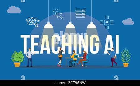 enseigner ai le concept de l'intelligence artificielle avec les gens d'équipe et moderne icône objet plat moderne Illustration de Vecteur